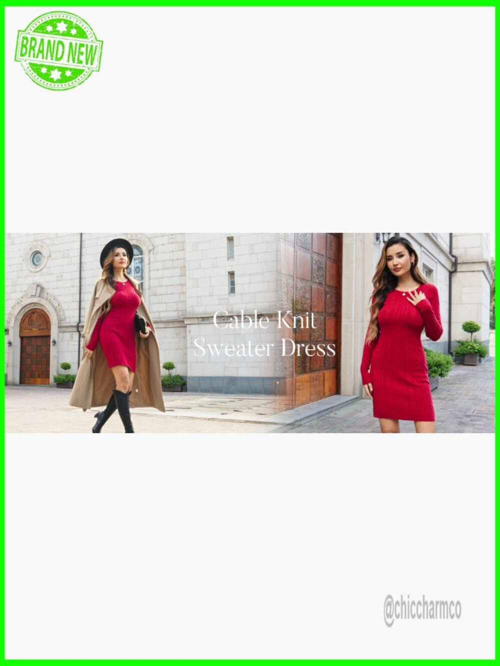 Long Sleeve Cable Knit Sweater Dress Mini Bodycon Fall Winter - Picture 7 of 7